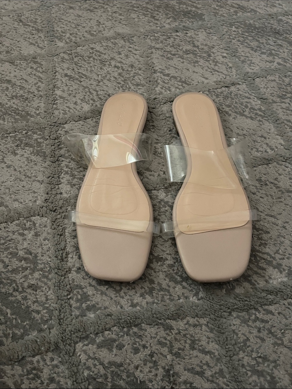 BAMBOO Nude Clear Double-Strap Slide Sandals